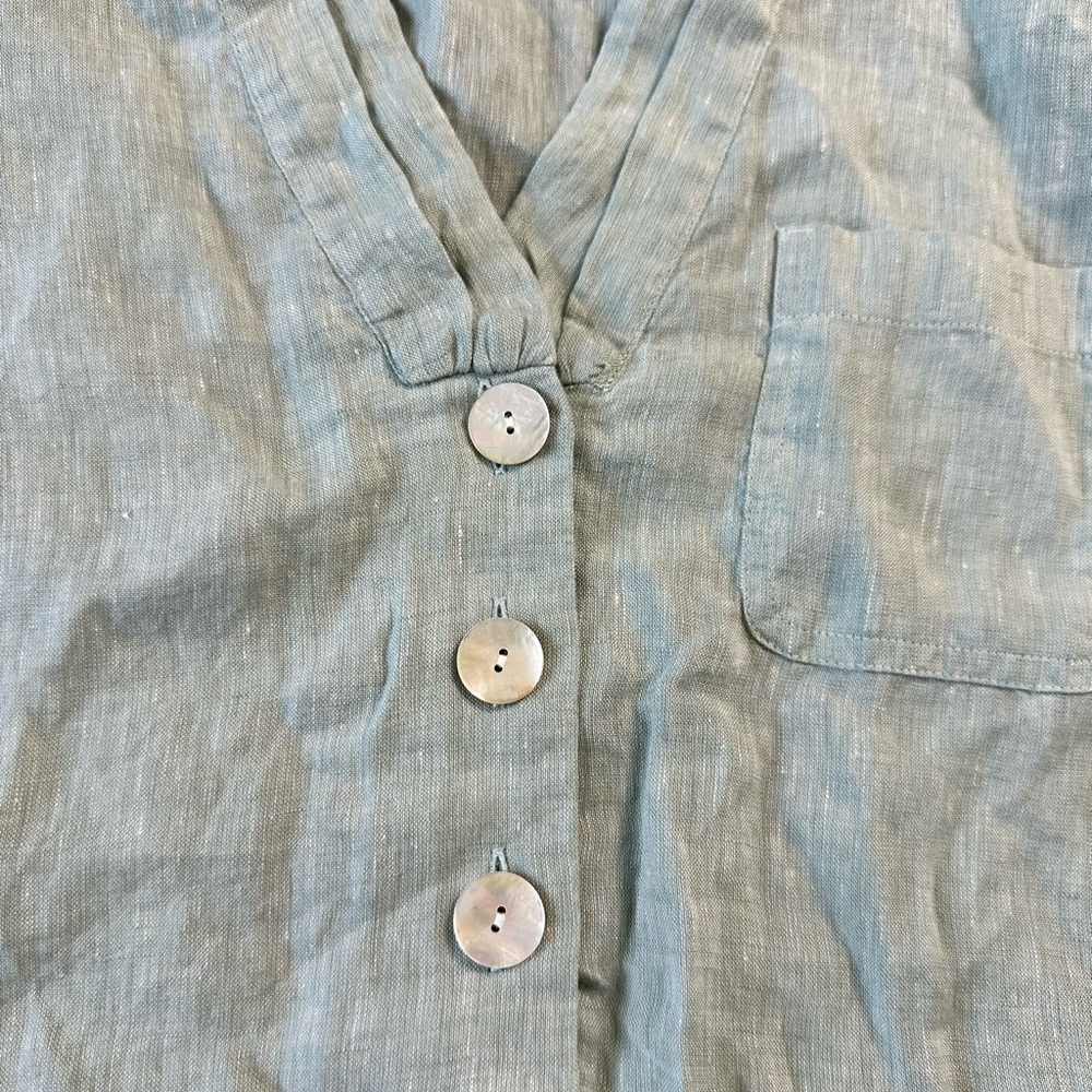 J. Jill PureJill Linen Tunic Shirt 3/4 Sleeve Popover V-Neck Green Beach Small - Picture 2 of 8